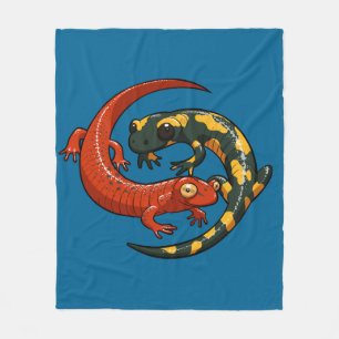 Twee kleurrijke lachende salamanders verstrengelde fleece deken