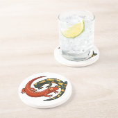 Twee kleurrijke lachende salamanders verstrengelde zandsteen onderzetter (Zijkant)