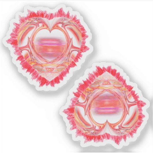 Twee Kleurrijke Tattered Heart Custom Cut Sticker (Voorkant)