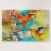 Twee kleurrijke vogelsoorten Waterverf schilderen Legpuzzel (Horizontaal)