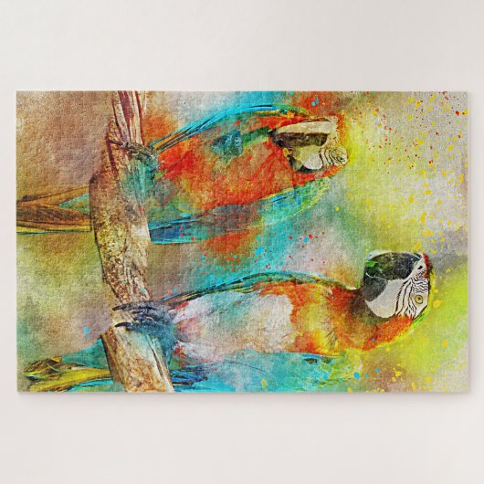 Twee kleurrijke vogelsoorten Waterverf schilderen Legpuzzel (Horizontaal)