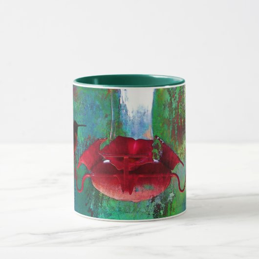 Twee kleurrijke zwevende kolibries bij Feeder Mok (Midden)