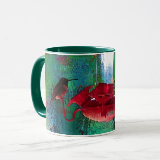 Twee kleurrijke zwevende kolibries bij Feeder Mok (Voorkant links)