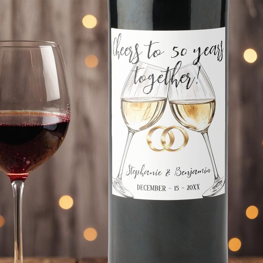 Twee klinkende glazen 50ste bruiloft Jubileum Wijn Etiket