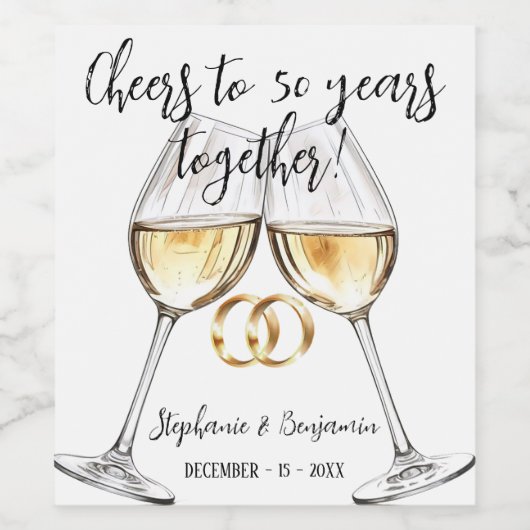 Twee klinkende glazen 50ste bruiloft Jubileum Wijn Etiket (Enkel label)