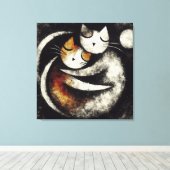 Twee Knuffelende Katten Canvasprint – Geïnspireerd Canvas Afdruk (Insitu (Houten vloer))