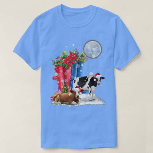 Twee Koe Pet kerstkerstverlichting Funny Koe Chris T-shirt (Design voorkant)