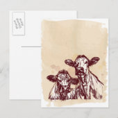 Twee koeien handtekeningen en waterverf vintage briefkaart (Voorkant / Achterkant)