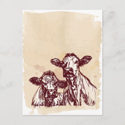 Twee koeien handtekeningen en waterverf vintage briefkaart (Voorkant)