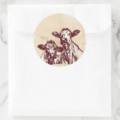 Twee koeien handtekeningen en waterverf vintage ronde sticker (Tas)