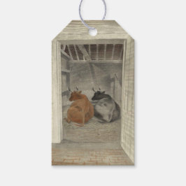 Twee Koeien in een stal (door Eric Ravilious) Cadeaulabel