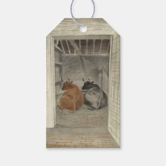 Twee Koeien in een stal (door Eric Ravilious) Cadeaulabel (Voorkant)