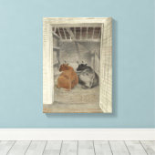 Twee Koeien in een stal (door Eric Ravilious) Canvas Afdruk (Insitu (Houten vloer))