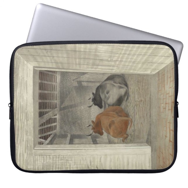 Twee Koeien in een stal (door Eric Ravilious) Laptop Sleeve (Voorkant)