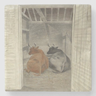 Twee Koeien in een stal (door Eric Ravilious) Stenen Onderzetter