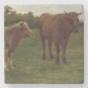 Twee Koeien Staand in een Veld (door Rosa Bonheur) Stenen Onderzetter