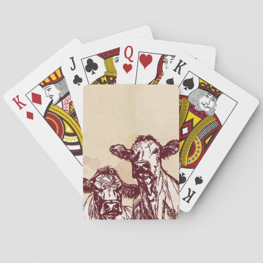 Twee koeien trekken schets en waterverf vintage pokerkaarten (Achterkant)