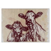 Twee koeien trekken schets en waterverf vintage snijplank (Voorkant)