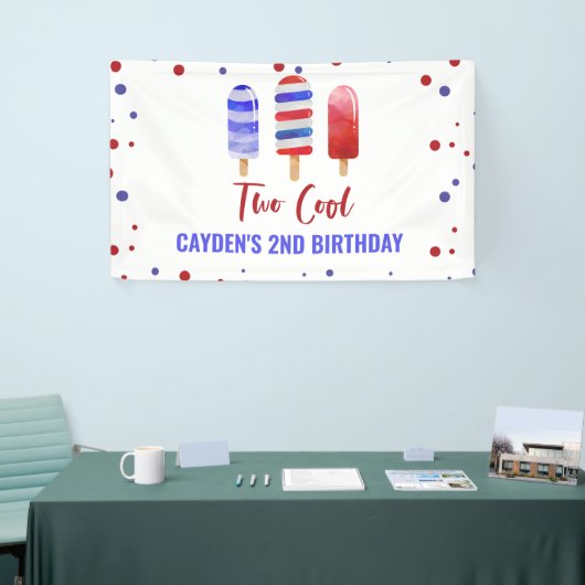 Twee Koele 2e Verjaardags Ijs Pop 4 juli Spandoek (Beurs)
