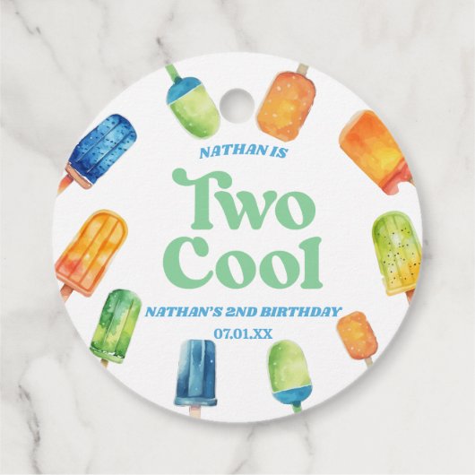 Twee Koele Blauwe Retro Popsicle 2e Verjaardagsfee Bedankjes Labels (Achterkant)