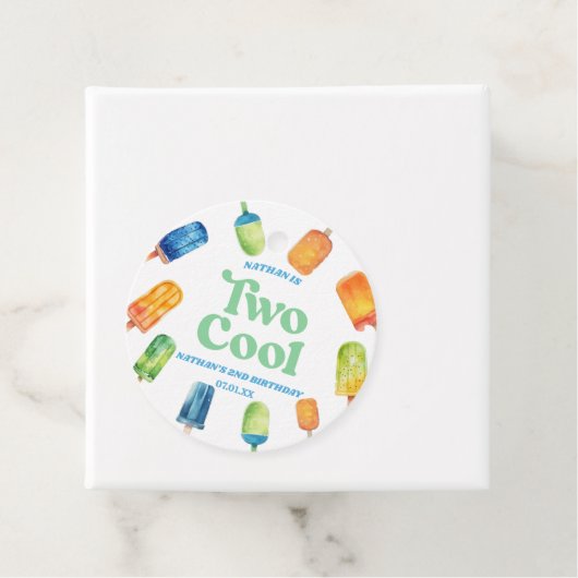 Twee Koele Blauwe Retro Popsicle 2e Verjaardagsfee Bedankjes Labels (In situ)