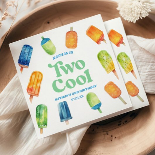 Twee Koele Blauwe Retro Popsicle 2e Verjaardagsfee Servet