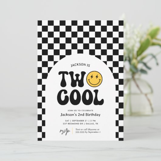 Twee Koele Checker Gelukkig Gezicht 2e Verjaardag Kaart (Staand voorkant)