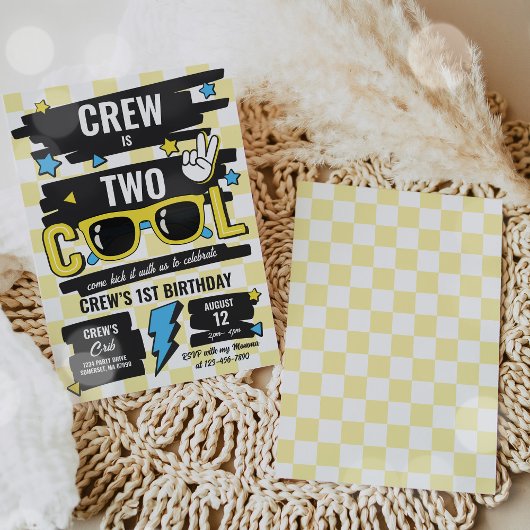 Twee Koele geruite zonnebril 2e verjaardagsfeestje Kaart