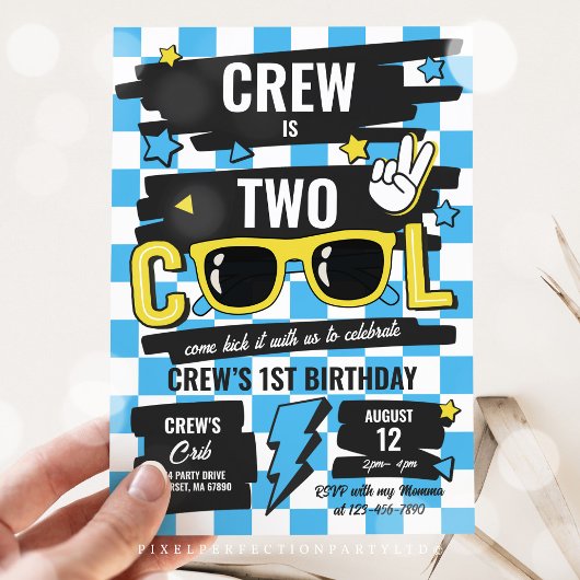 Twee Koele geruite zonnebril 2e verjaardagsfeestje Kaart