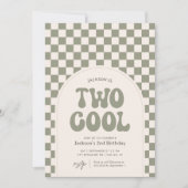 Twee koele groene retro checker 2e verjaardag kaart (Voorkant)
