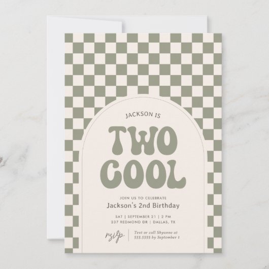 Twee koele groene retro checker 2e verjaardag kaart (Voorkant)