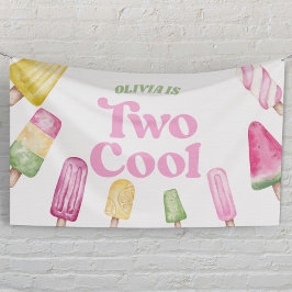 Twee koele roze retro ijslolly 2de verjaardagsfees spandoek