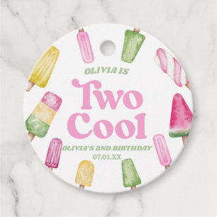 Twee Koele Roze Retro Popsicle 2e Verjaardagsfeest Bedankjes Labels