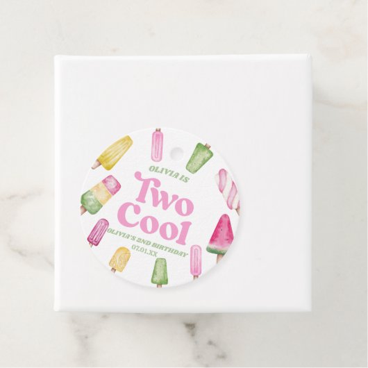 Twee Koele Roze Retro Popsicle 2e Verjaardagsfeest Bedankjes Labels (In situ)