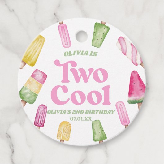 Twee Koele Roze Retro Popsicle 2e Verjaardagsfeest Bedankjes Labels (Voorkant)