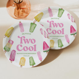 Twee Koele Roze Retro Popsicle 2e Verjaardagsfeest Papieren Bordje