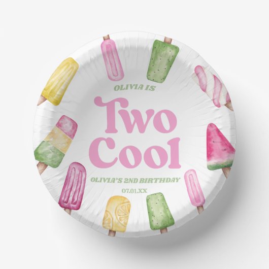 Twee Koele Roze Retro Popsicle 2e Verjaardagsfeest Papieren Kommen (Voorkant)