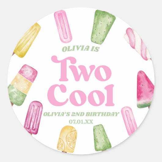 Twee Koele Roze Retro Popsicle 2e Verjaardagsfeest Ronde Sticker (Voorkant)