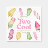 Twee Koele Roze Retro Popsicle 2e Verjaardagsfeest Servet (Voorkant)