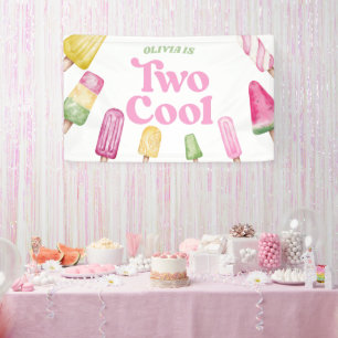 Twee Koele Roze Retro Popsicle 2e Verjaardagsfeest Spandoek