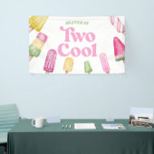Twee Koele Roze Retro Popsicle 2e Verjaardagsfeest Spandoek (Beurs)