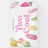 Twee Koele Roze Retro Popsicle 2e Verjaardagsfeest Spandoek (Verticaal)