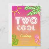 Twee Koele Tropische Roze Neon Poolparty Kaart (Voorkant)