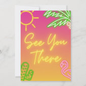 Twee koele tropische roze neon zwembadfeest uitnod kaart (Achterkant)