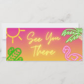 Twee koele tropische roze neon zwembadparty ticket kaart (Achterkant)