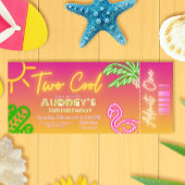 Twee koele tropische roze neon zwembadparty ticket kaart