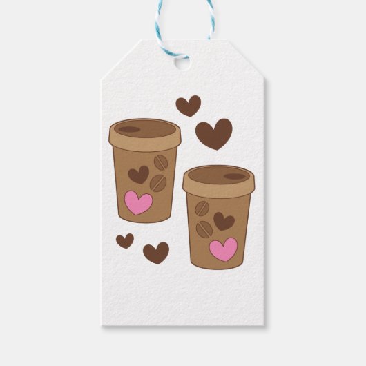 Twee koffiekopjes met liefdesharten cadeaulabel (Voorkant)