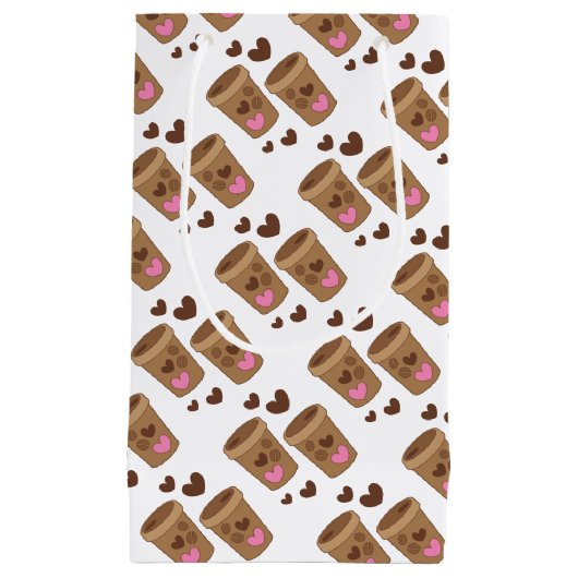 twee koffiekopjes met liefdesharten klein cadeauzakje (Voorkant)