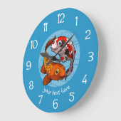 Twee Koi Carp Fish Friends Swimming Cartoon Grote Klok (Hoek)