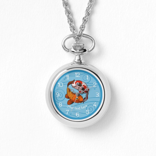 Twee Koi Carp Fish Friends Swimming Cartoon Horloge (Voorkant)